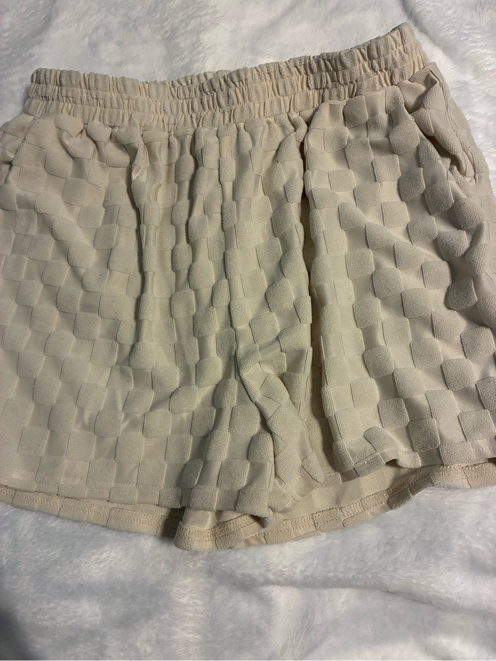 Vici Beige Textured Pull-On Athletic Shorts